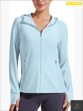 UPF 50+ Sun Protection Hoodie - Long Sleeve Zip Up Lightweight Hiking Jacket